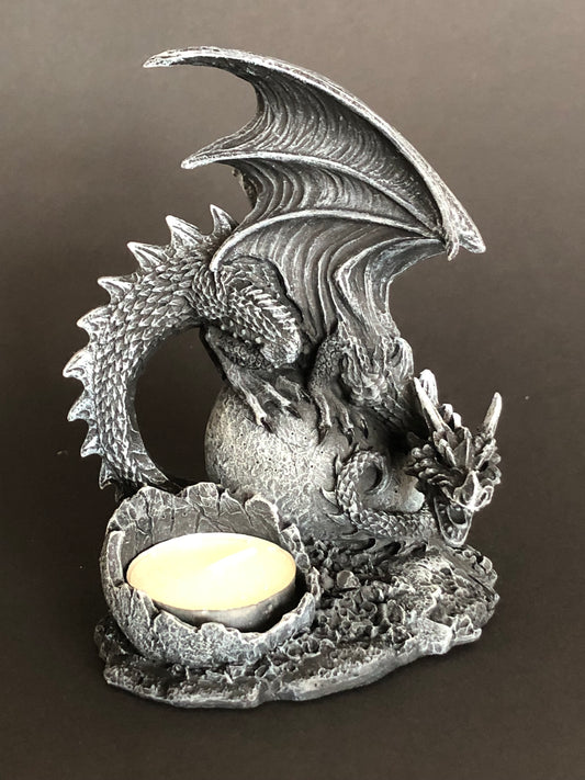 Drachen Teelichthalter Dragon lair Fantasy Gothic Schwarz