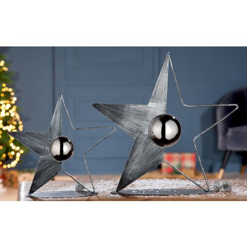 Metall Stern mit Edelstahl Kugel grau gewischt Weihnachten